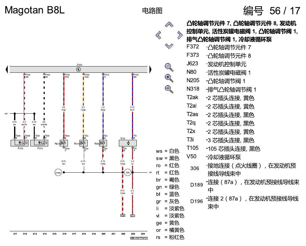 一汽大众迈腾 B8 2.0 CUGA发动机 电路图