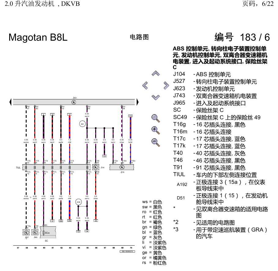 一汽大众迈腾 B8 2.0 升汽油发动机 , DKVB 电路图