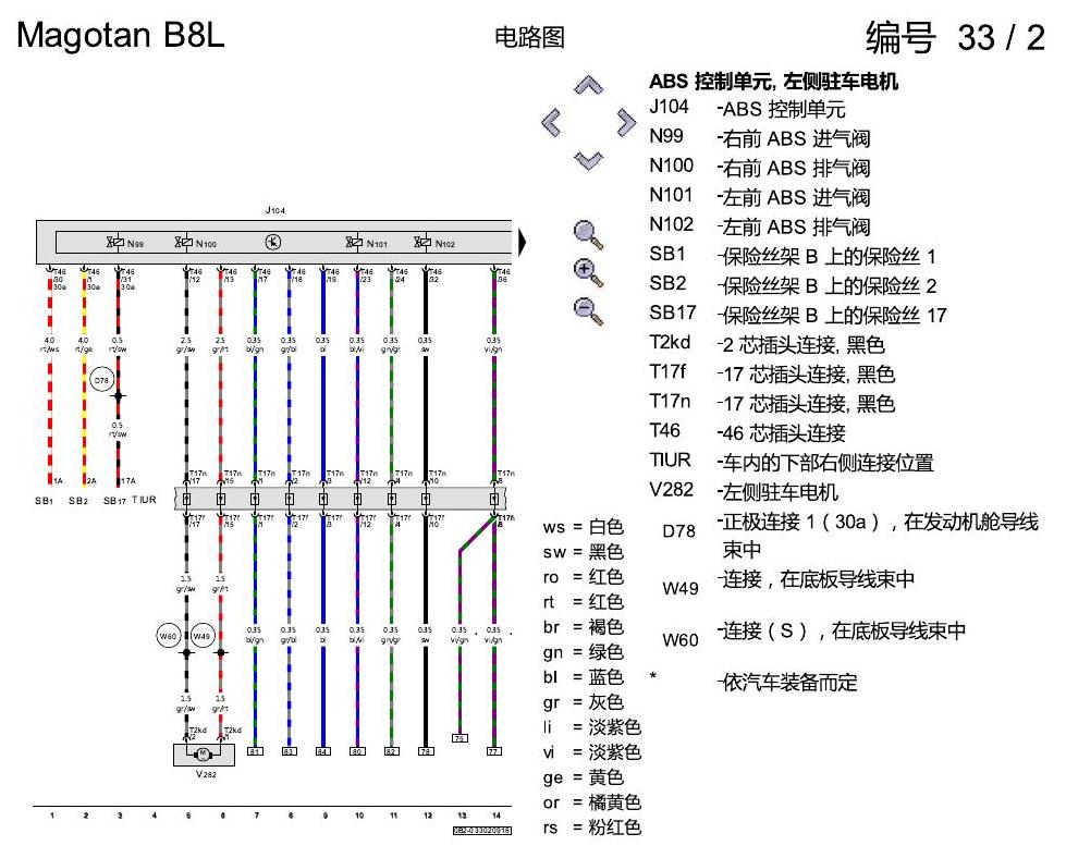 一汽大众迈腾 B8 ABS 电路图