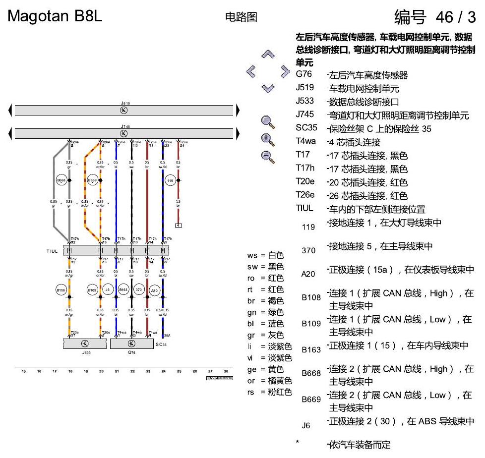 一汽大众迈腾 B8 LED 大灯 8Q3 电路图