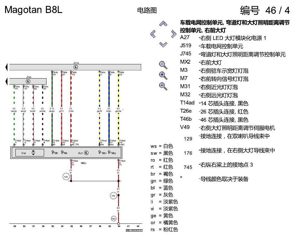 一汽大众迈腾 B8 LED 大灯 8Q3 电路图