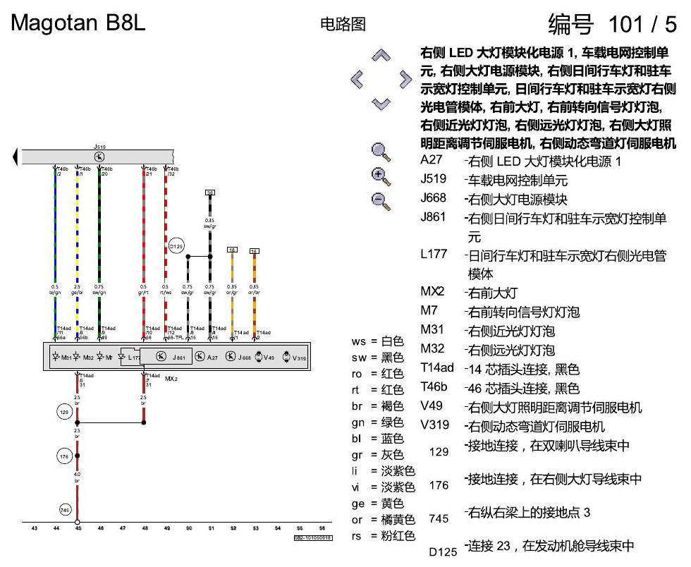 一汽大众迈腾 B8 LED 大灯 8Q5 电路图
