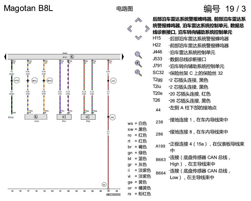 一汽大众迈腾 B8 PDC 电路图