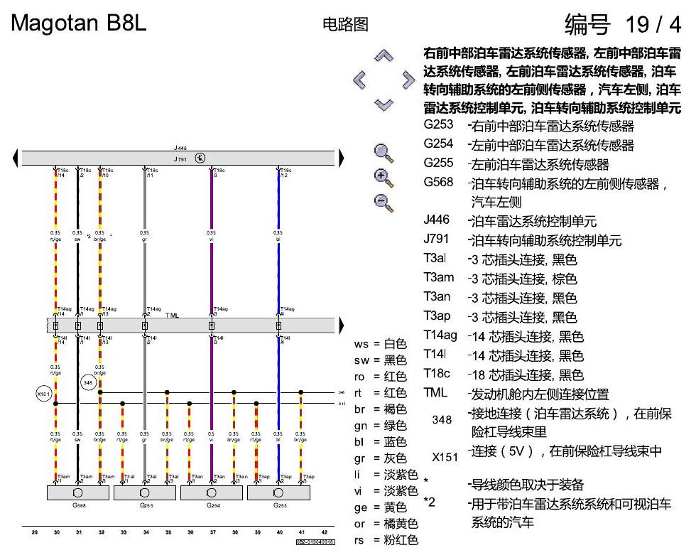 一汽大众迈腾 B8 PDC 电路图