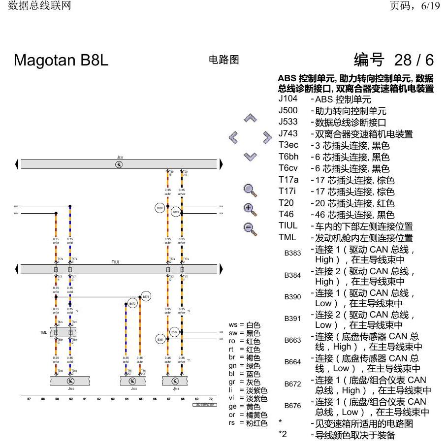 一汽大众迈腾 B8 数据总线联网 电路图