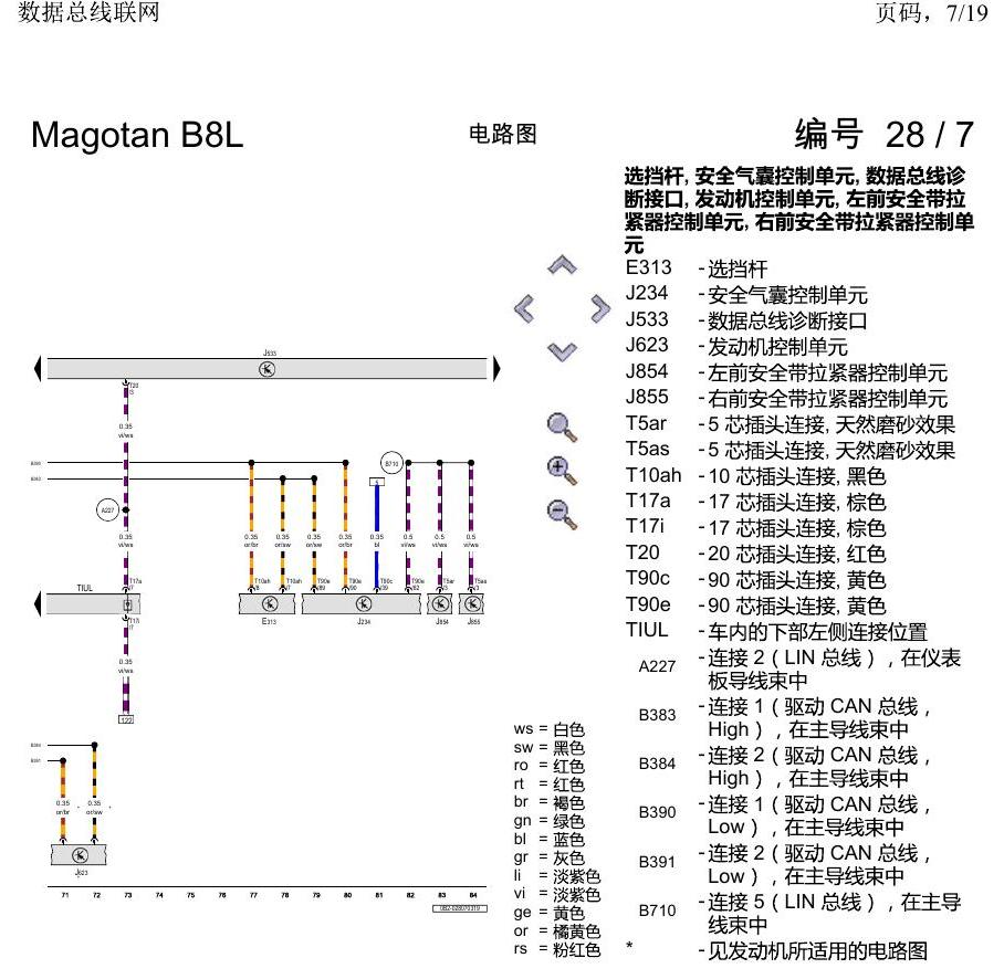 一汽大众迈腾 B8 数据总线联网 电路图