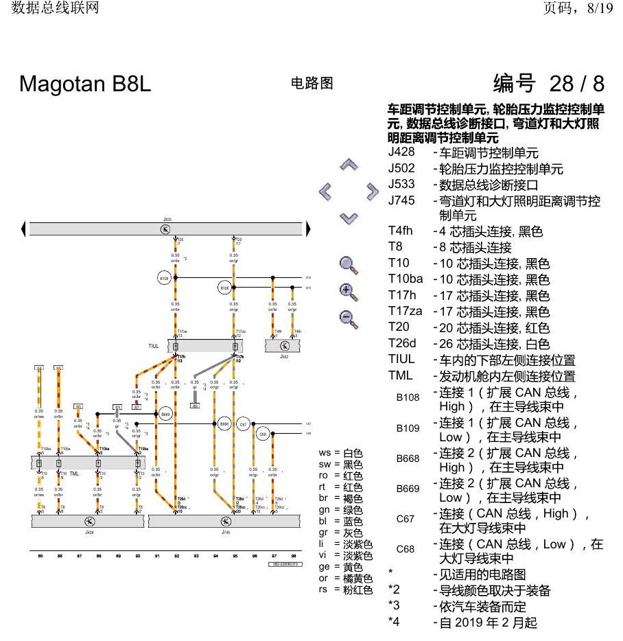 一汽大众迈腾 B8 数据总线联网 电路图