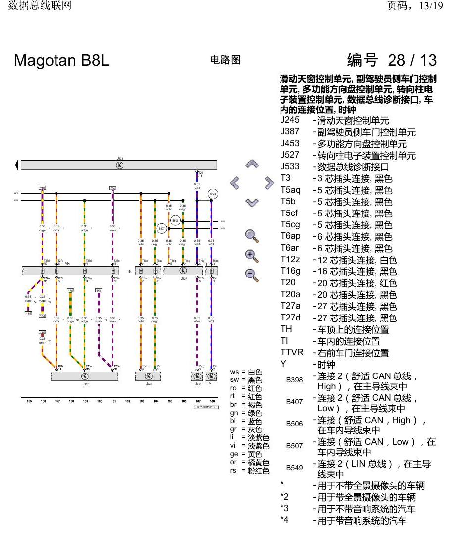 一汽大众迈腾 B8 数据总线联网 电路图