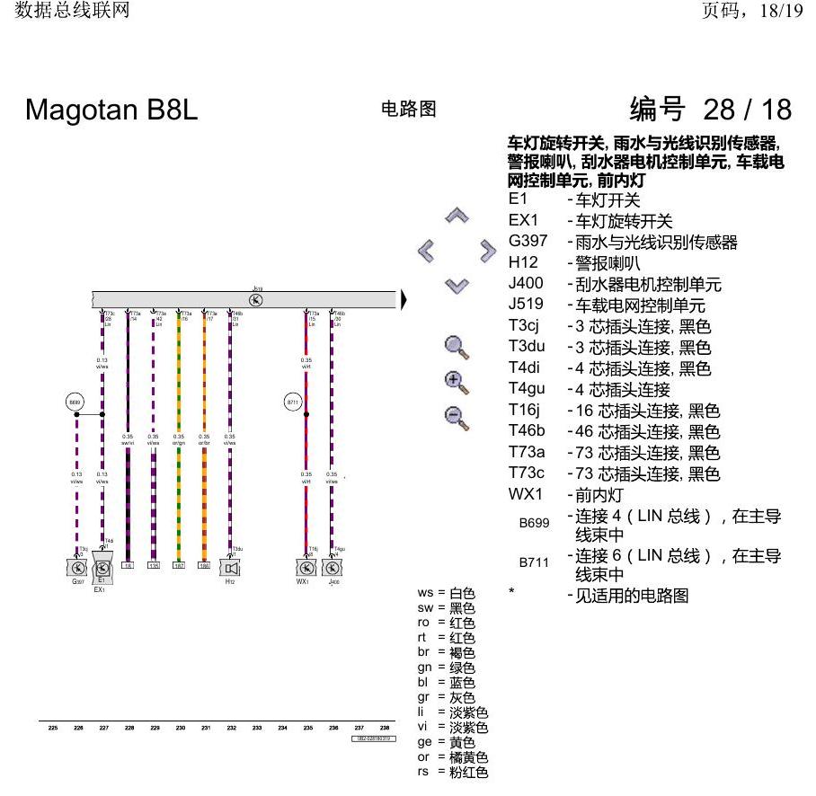 一汽大众迈腾 B8 数据总线联网 电路图