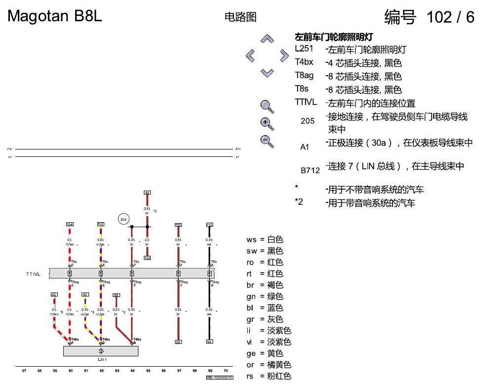 一汽大众迈腾 B8 氛围灯KA6 电路图