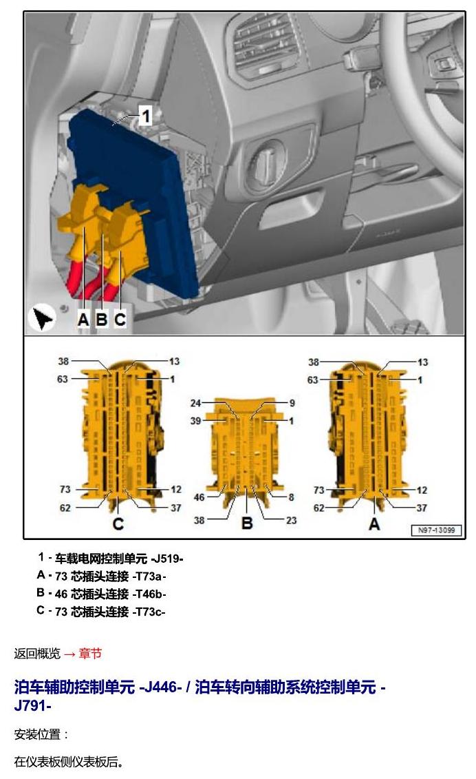 一汽大众迈腾 B8 汽车中部的控制单元 电路图