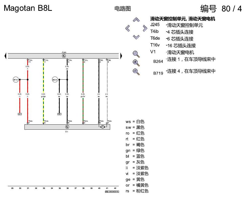 一汽大众迈腾 B8 滑动天窗 3FJ 电路图