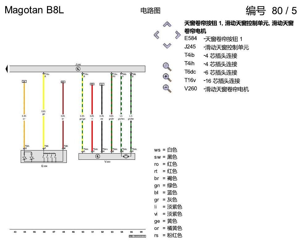 一汽大众迈腾 B8 滑动天窗 3FJ 电路图