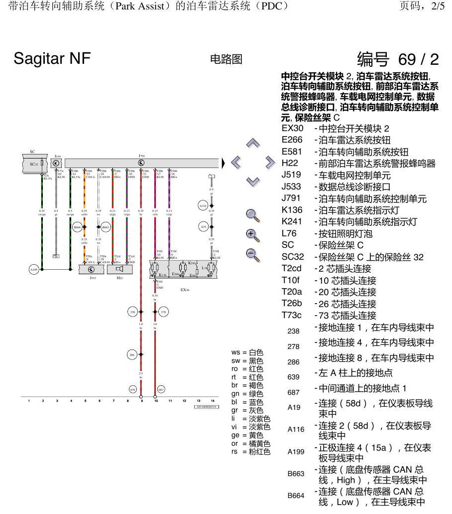 一汽大众速腾 MQB 带转向辅助的PDC 电路图