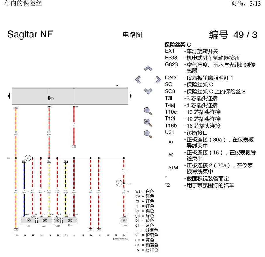 一汽大众速腾 MQB 车内的保险丝 电路图