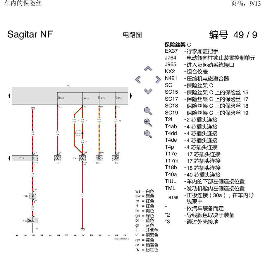 一汽大众速腾 MQB 车内的保险丝 电路图
