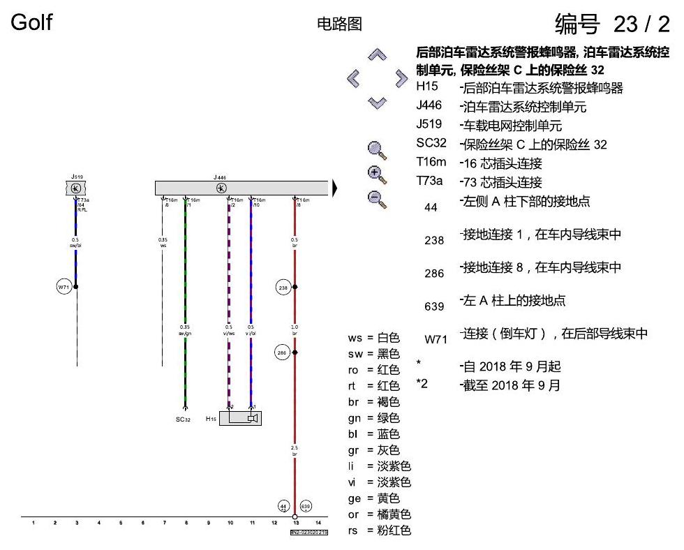 一汽大众高尔夫7 不带泊车转向辅助的PDC 电路图