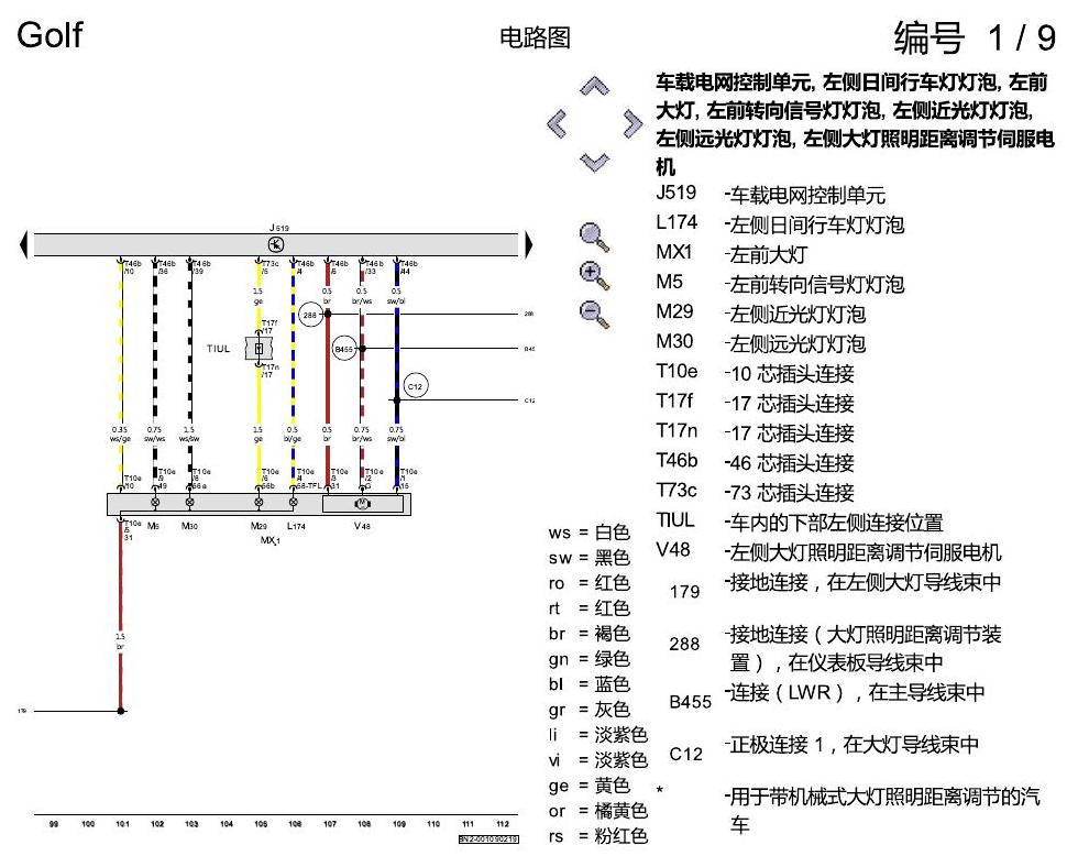一汽大众高尔夫7 基本装备 电路图