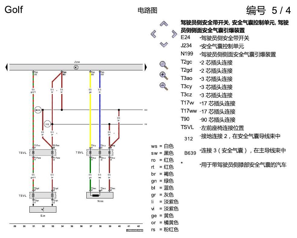 一汽大众高尔夫7 安全气囊 电路图