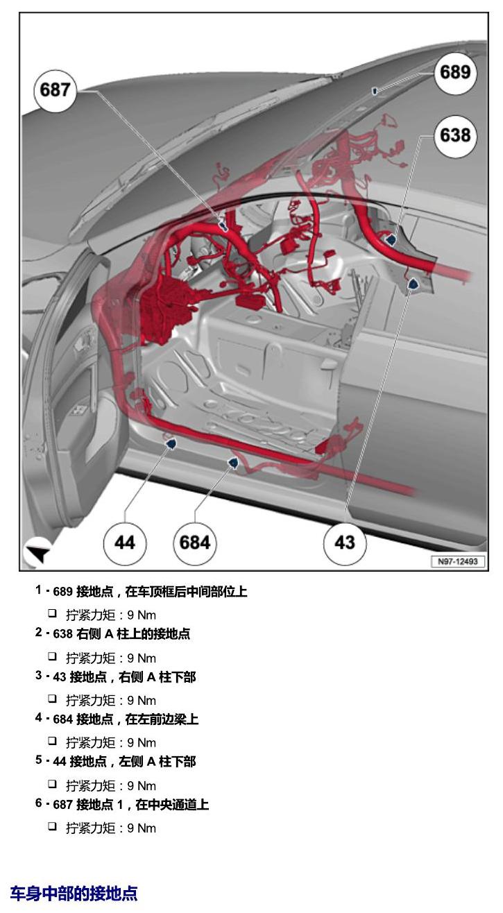 一汽大众高尔夫7 安装位置 接地 电路图