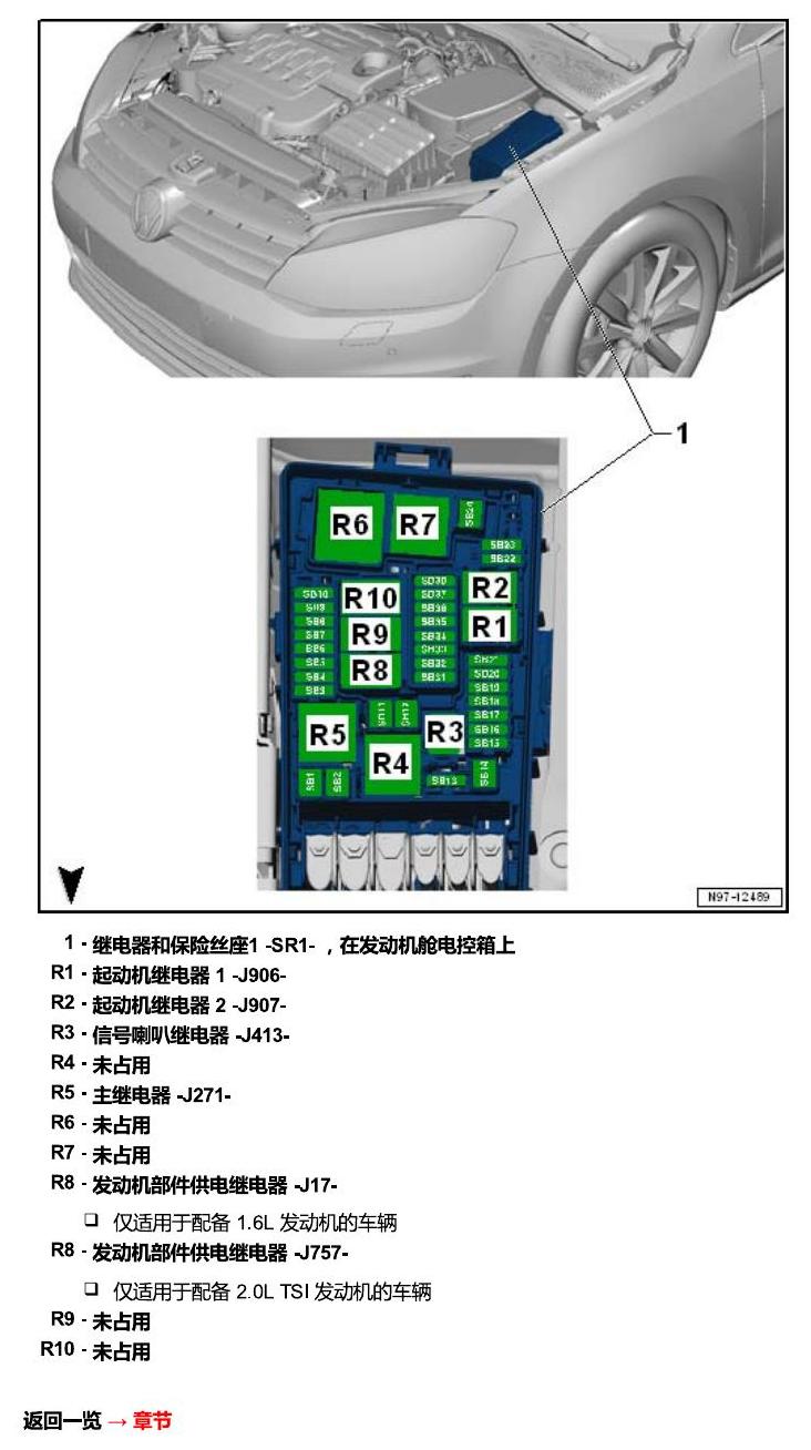 一汽大众高尔夫7 安装位置 继电器 电路图