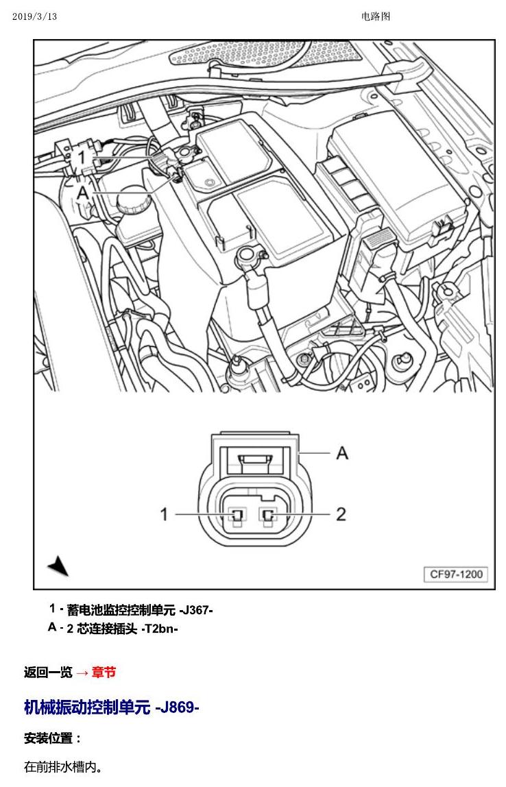 一汽大众高尔夫7 安装位置 车辆前部的控制单元 电路图