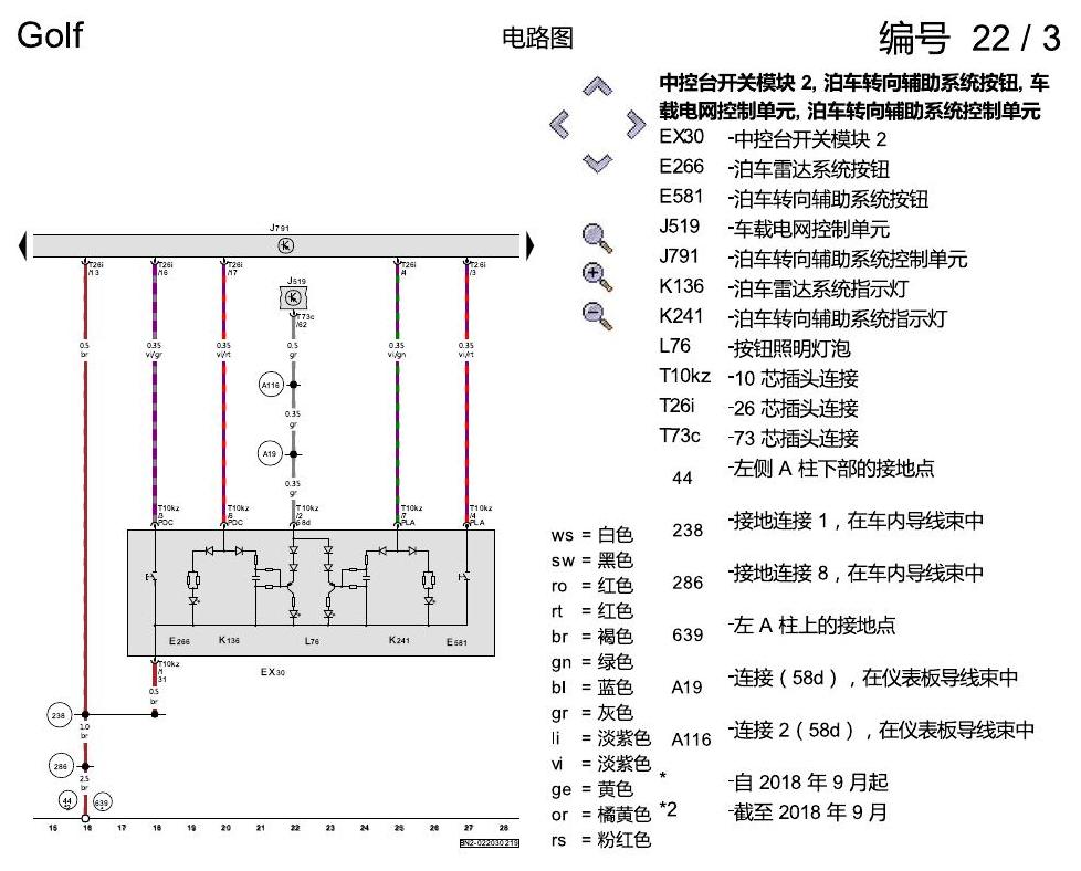 一汽大众高尔夫7 带泊车转向辅助的 PDC 电路图