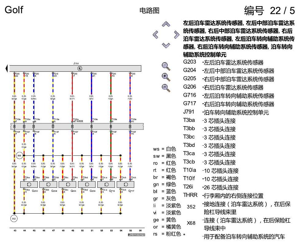 一汽大众高尔夫7 带泊车转向辅助的 PDC 电路图