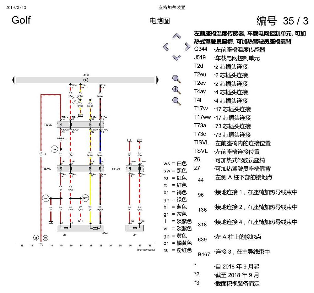 一汽大众高尔夫7 座椅加热 电路图