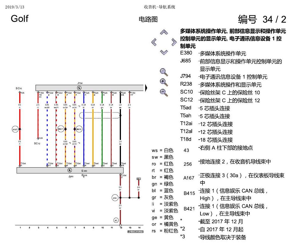 一汽大众高尔夫7 收音机导航 电路图