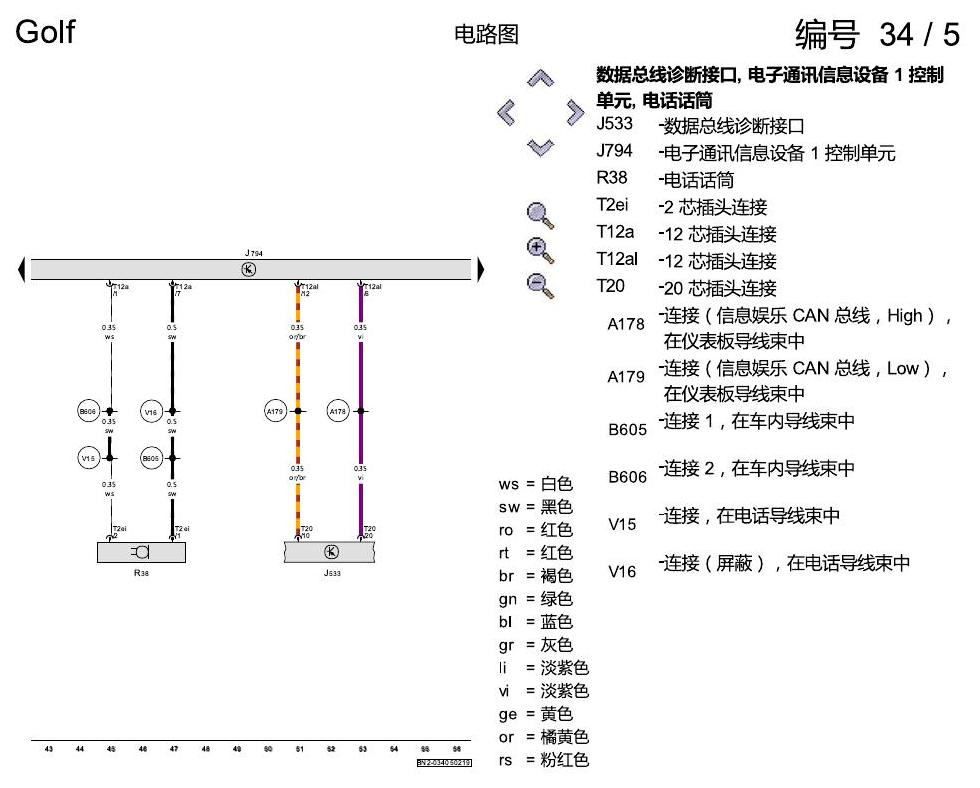 一汽大众高尔夫7 收音机导航 电路图