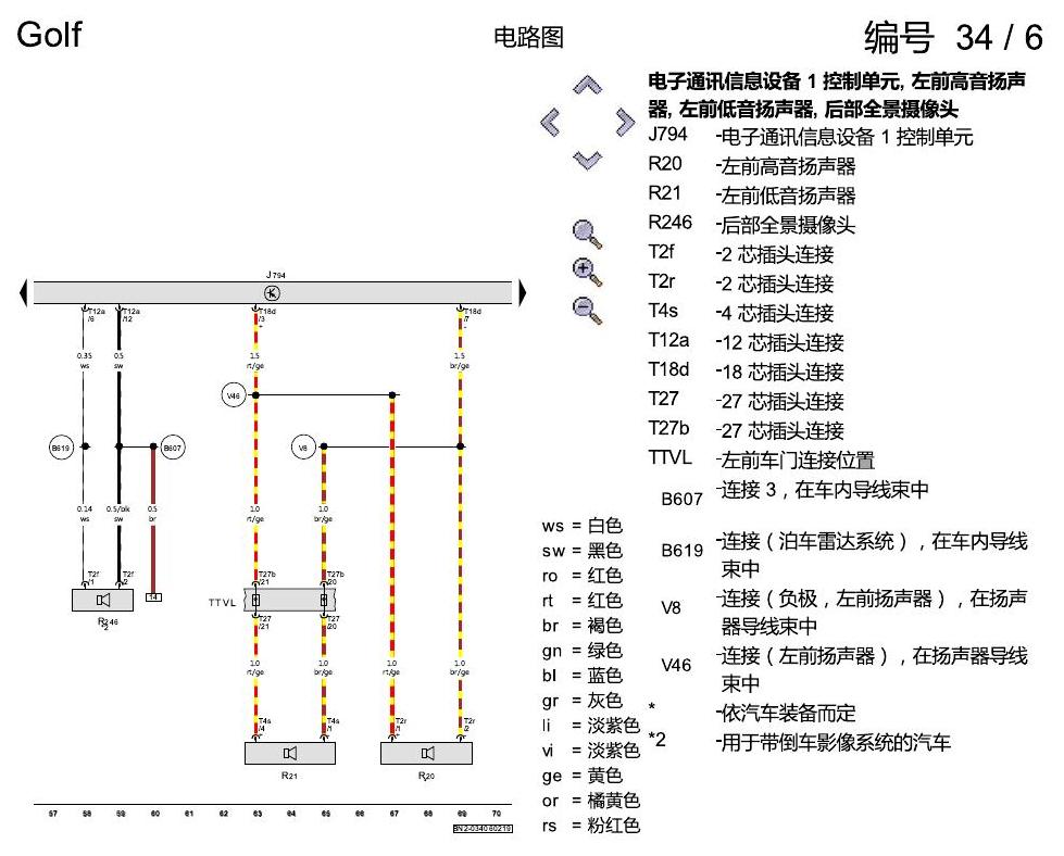 一汽大众高尔夫7 收音机导航 电路图