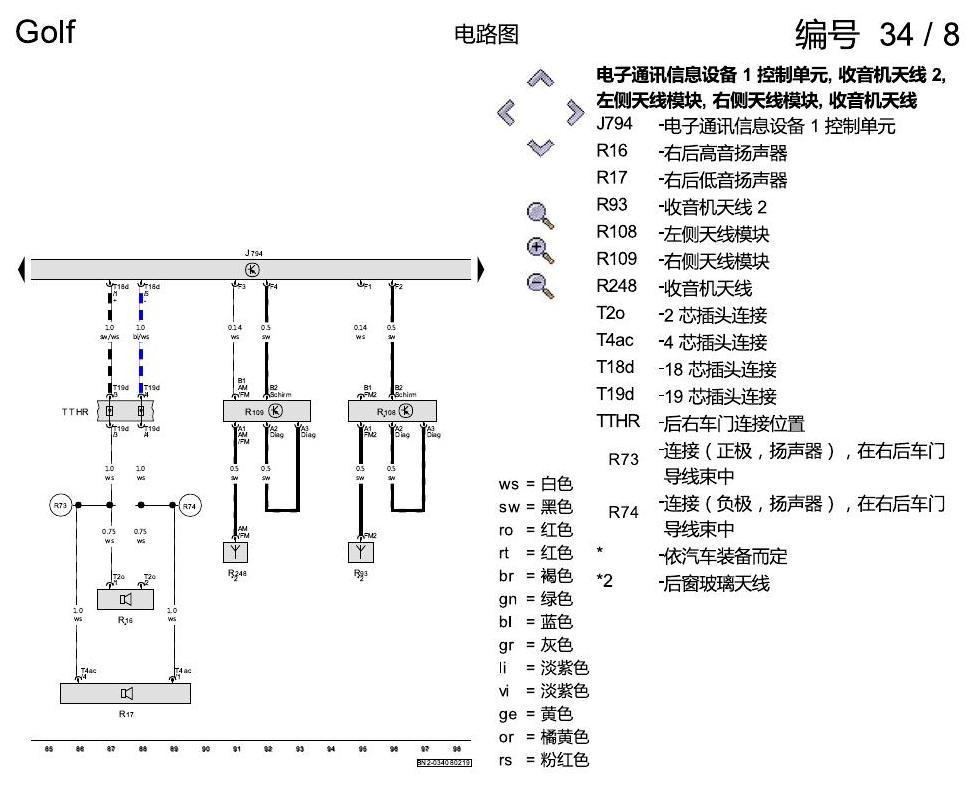 一汽大众高尔夫7 收音机导航 电路图