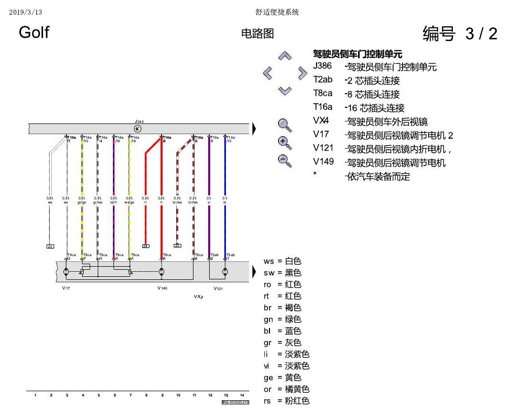 一汽大众高尔夫7 舒适便捷系统 电路图