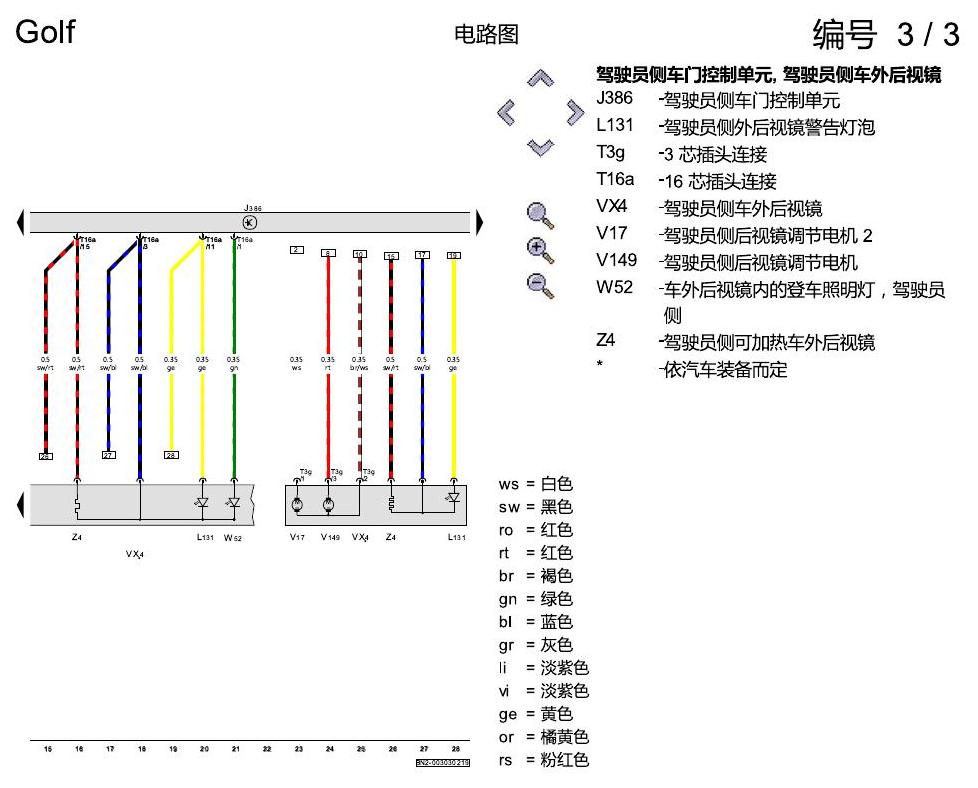 一汽大众高尔夫7 舒适便捷系统 电路图