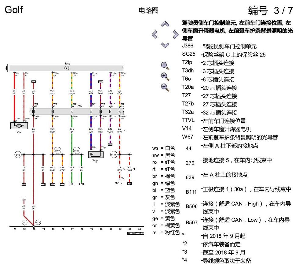 一汽大众高尔夫7 舒适便捷系统 电路图