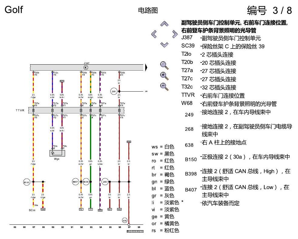 一汽大众高尔夫7 舒适便捷系统 电路图