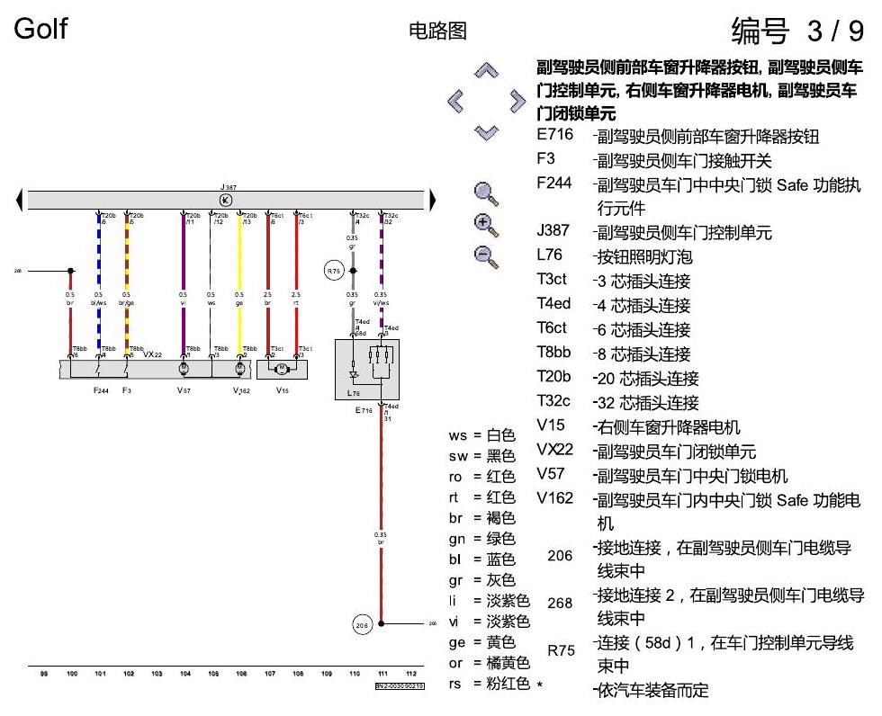 一汽大众高尔夫7 舒适便捷系统 电路图