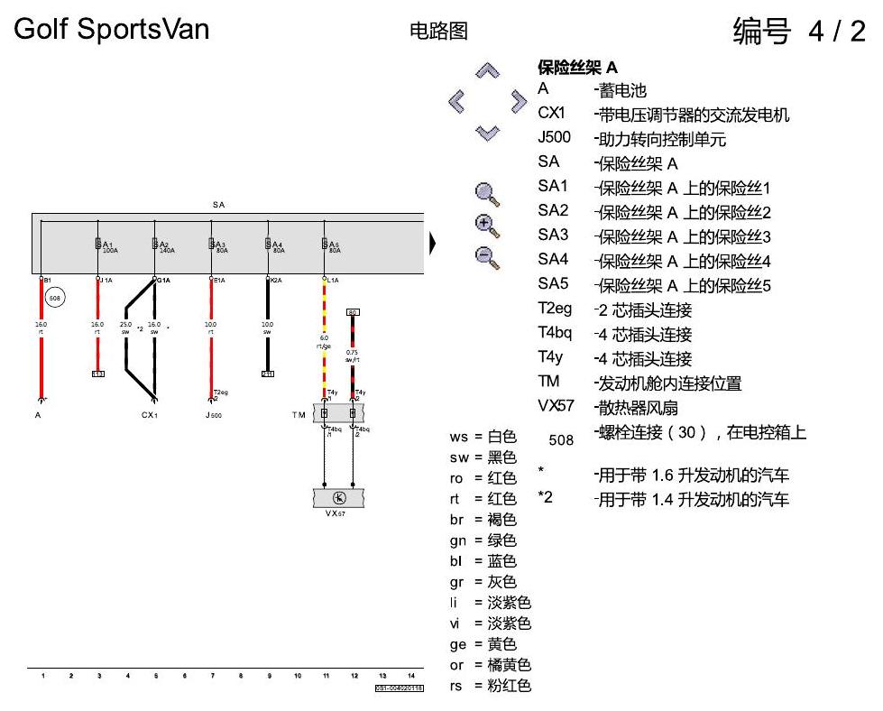 一汽大众高尔夫嘉旅 保险丝配置 电路图