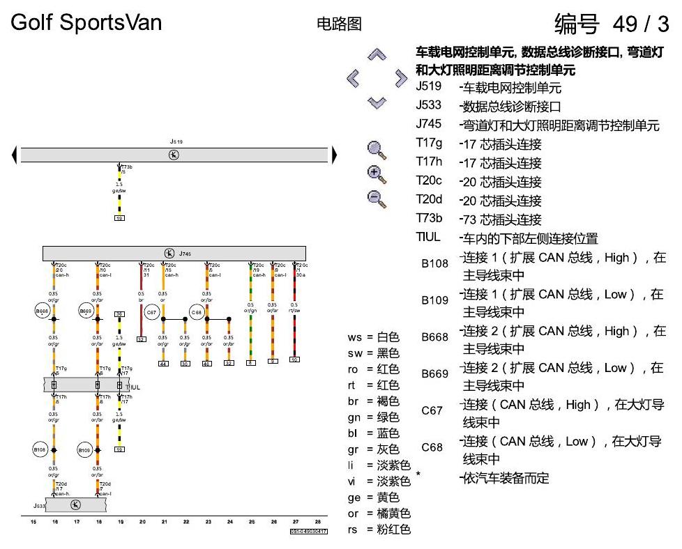 一汽大众高尔夫嘉旅 大灯 电路图