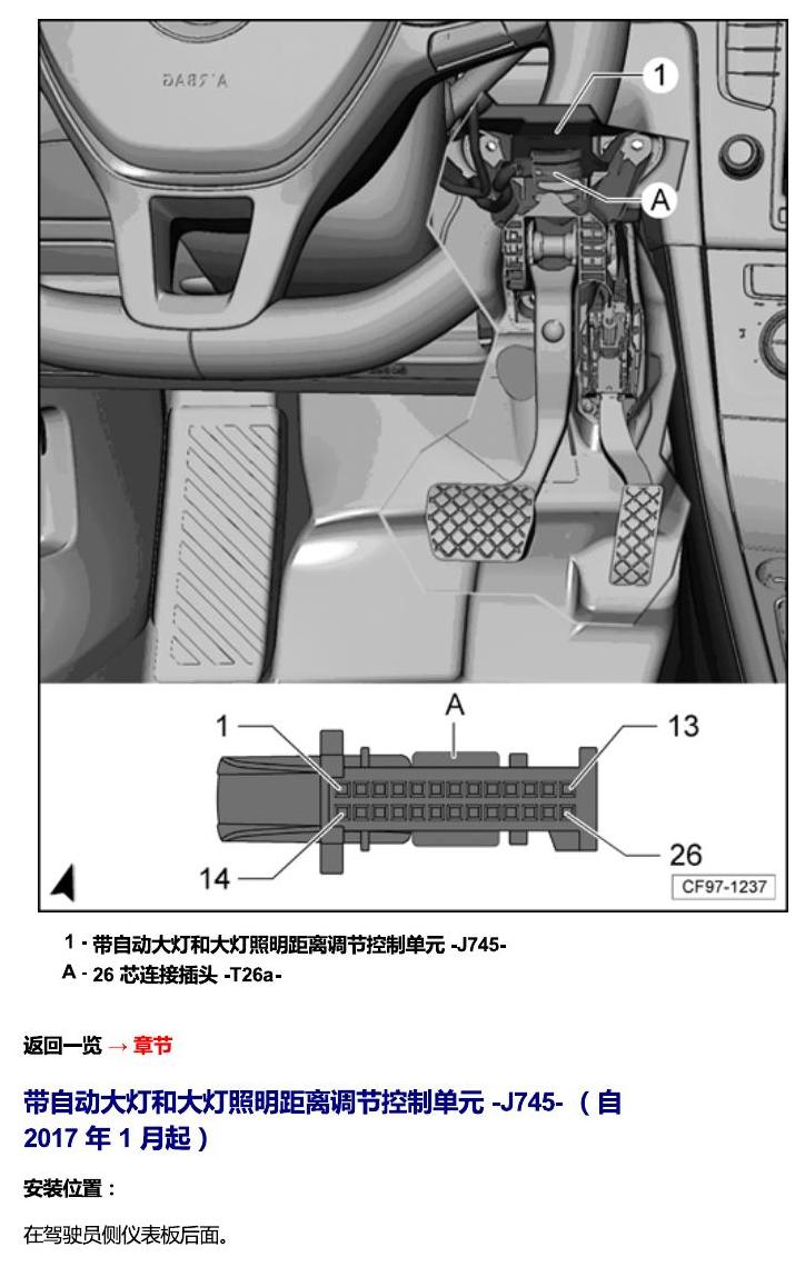 一汽大众高尔夫嘉旅 车辆中部的控制单元 电路图