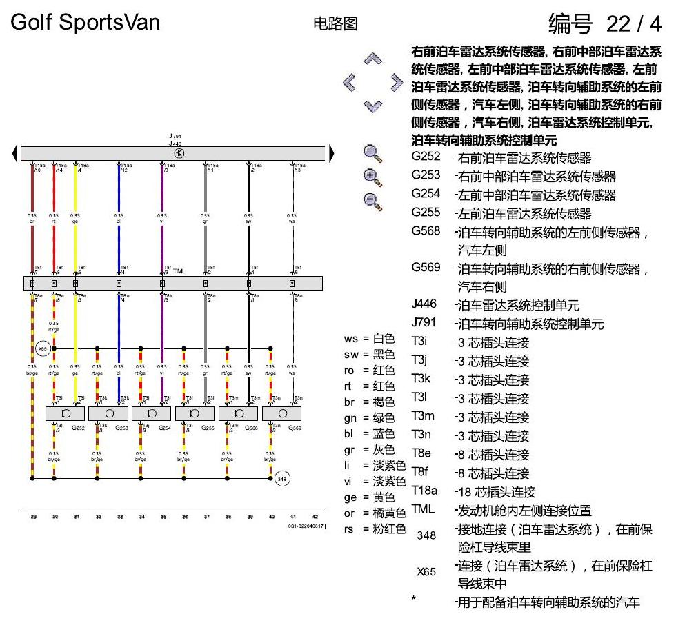 一汽大众高尔夫嘉旅 带泊车辅助转向的 PDC 电路图
