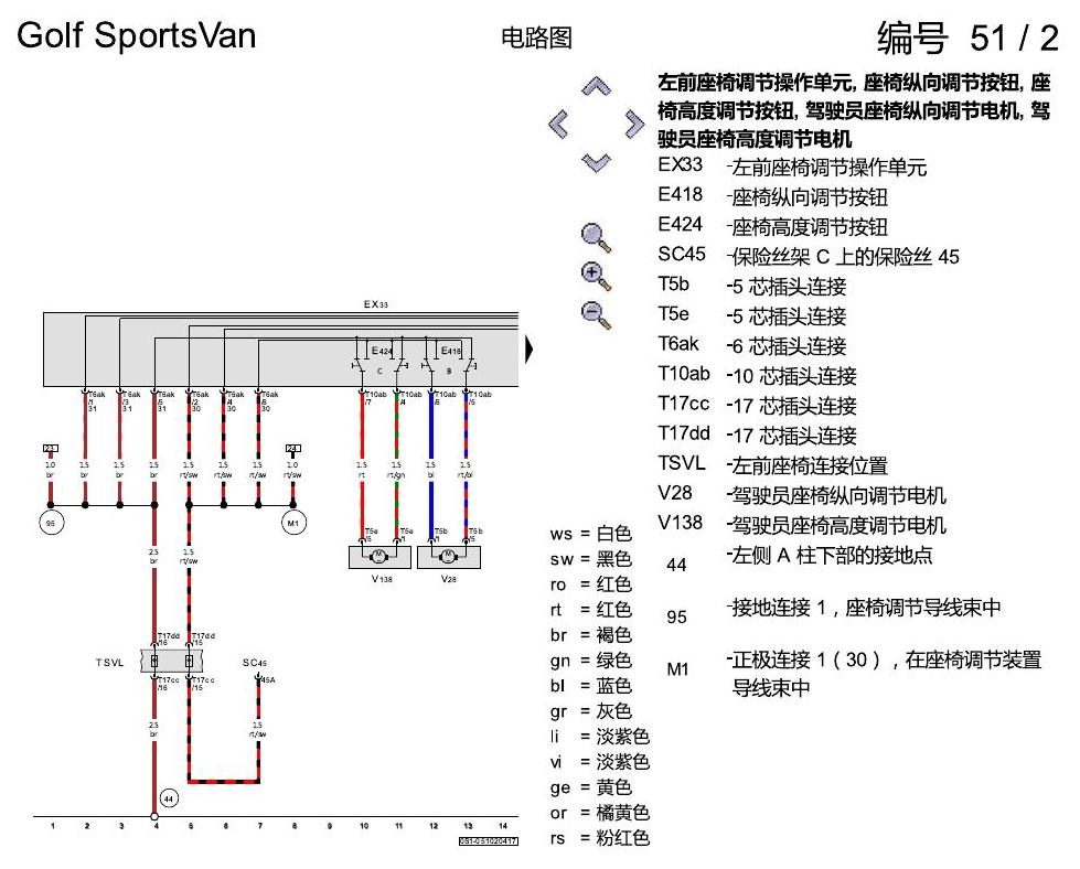 一汽大众高尔夫嘉旅 座椅调节 电路图