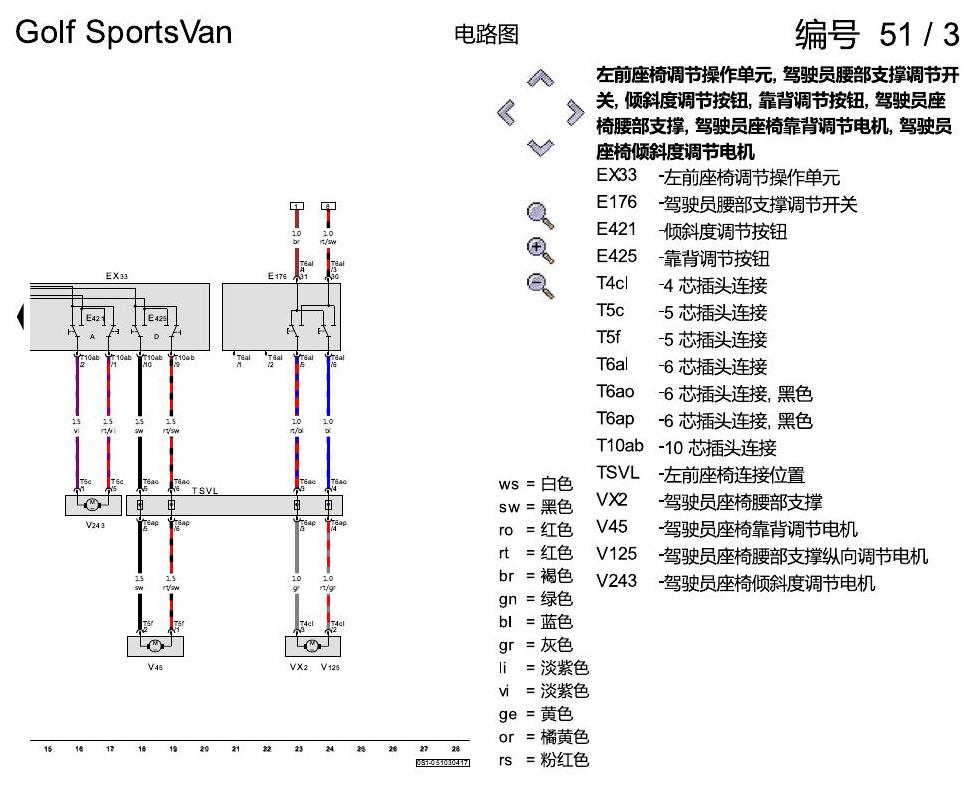 一汽大众高尔夫嘉旅 座椅调节 电路图