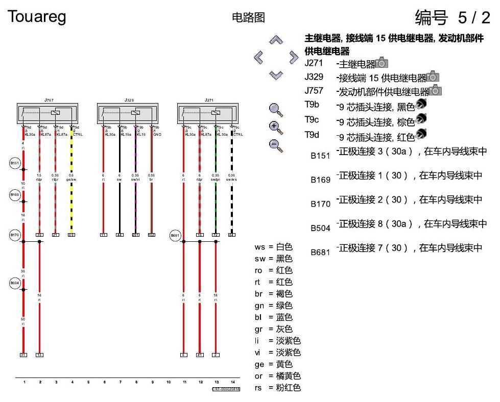 进口大众途锐 2.0 升汽油发动机 , CYRB,CYRC,DMFA 电路图