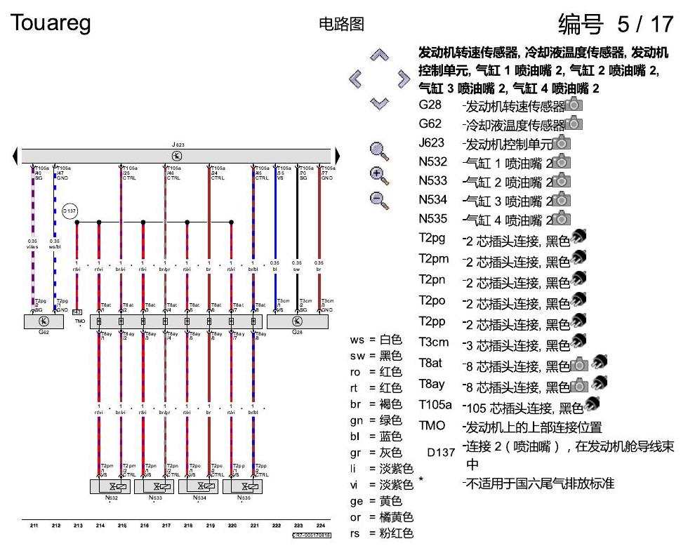 进口大众途锐 2.0 升汽油发动机 , CYRB,CYRC,DMFA 电路图