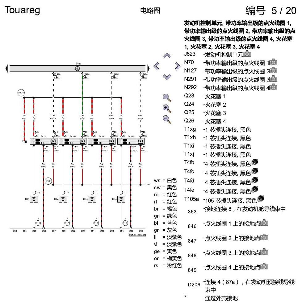 进口大众途锐 2.0 升汽油发动机 , CYRB,CYRC,DMFA 电路图