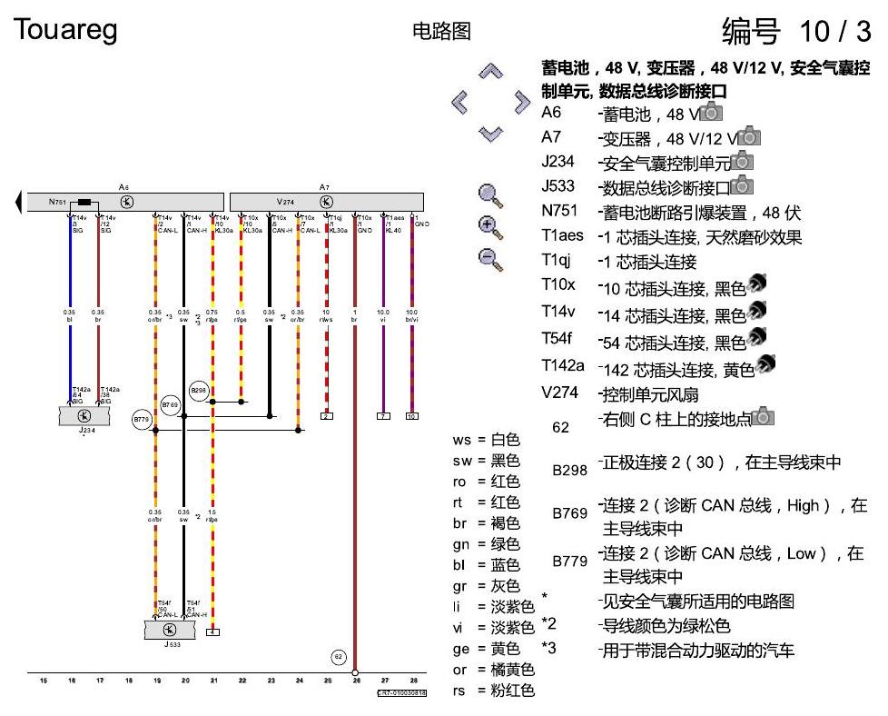 进口大众途锐 48 V 系统 , (VH2) 电路图