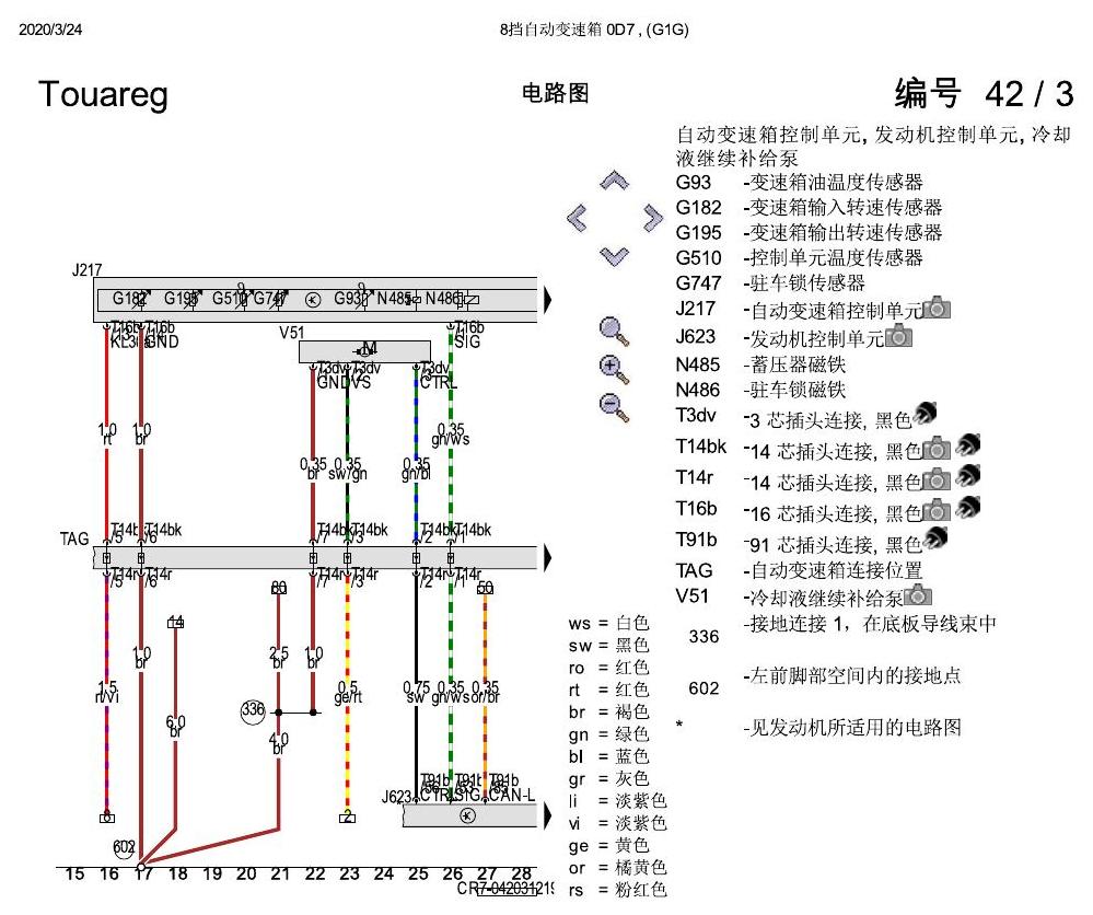 进口大众途锐 8挡自动变速箱 0D7 , (G1G) 电路图