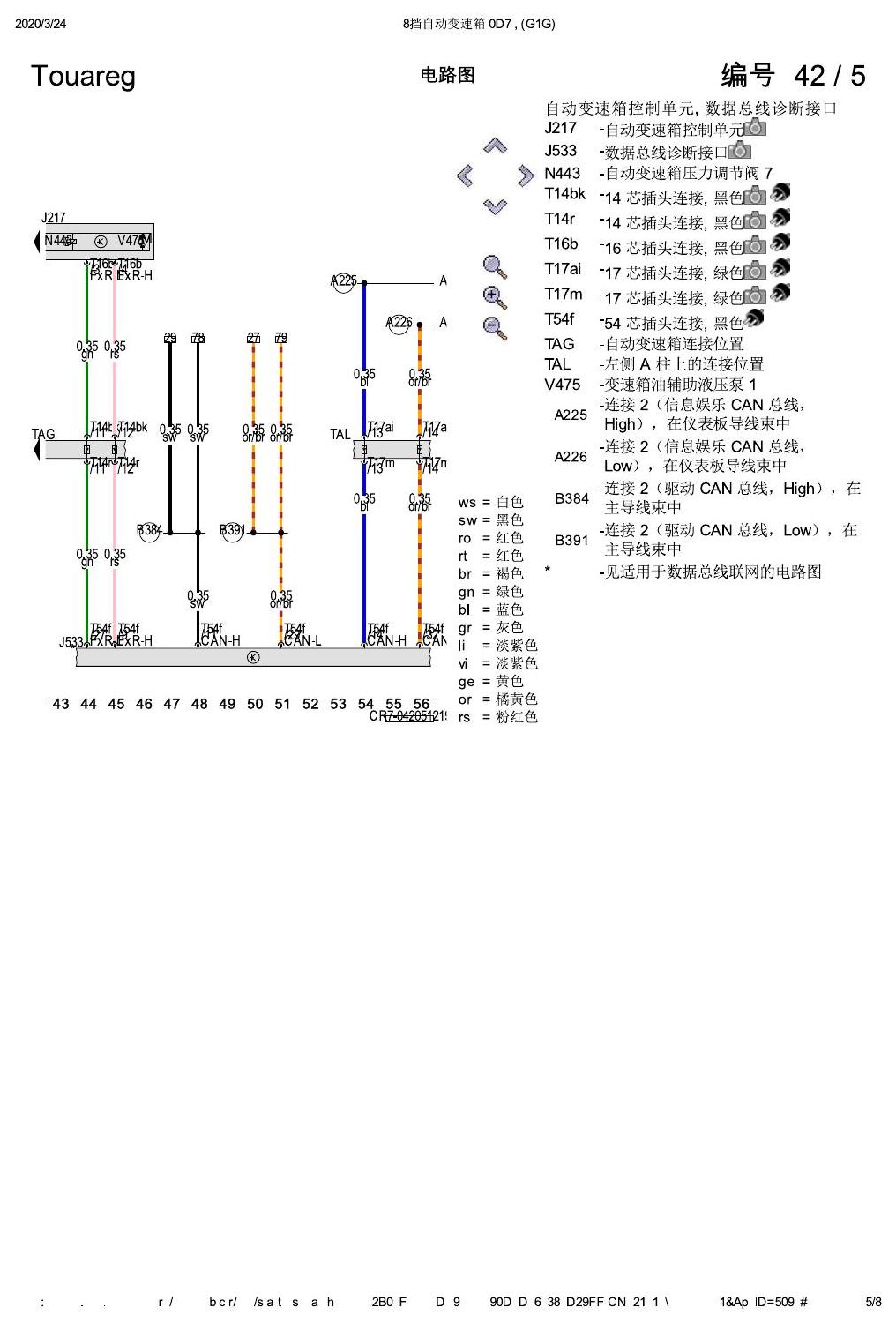 进口大众途锐 8挡自动变速箱 0D7 , (G1G) 电路图
